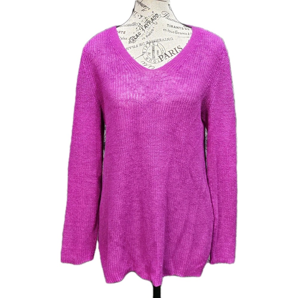 Eileen Fisher Sweater Women S Magenta Pink Organic Linen Pullover Spring READ!!!